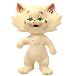 Roy Des of Fla White Kitty Cat Coin Bank 1969 Promo Vintage Green Eyes